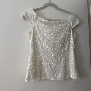 Adrianna Papell Off Shoulder Sequin Top in Ivory